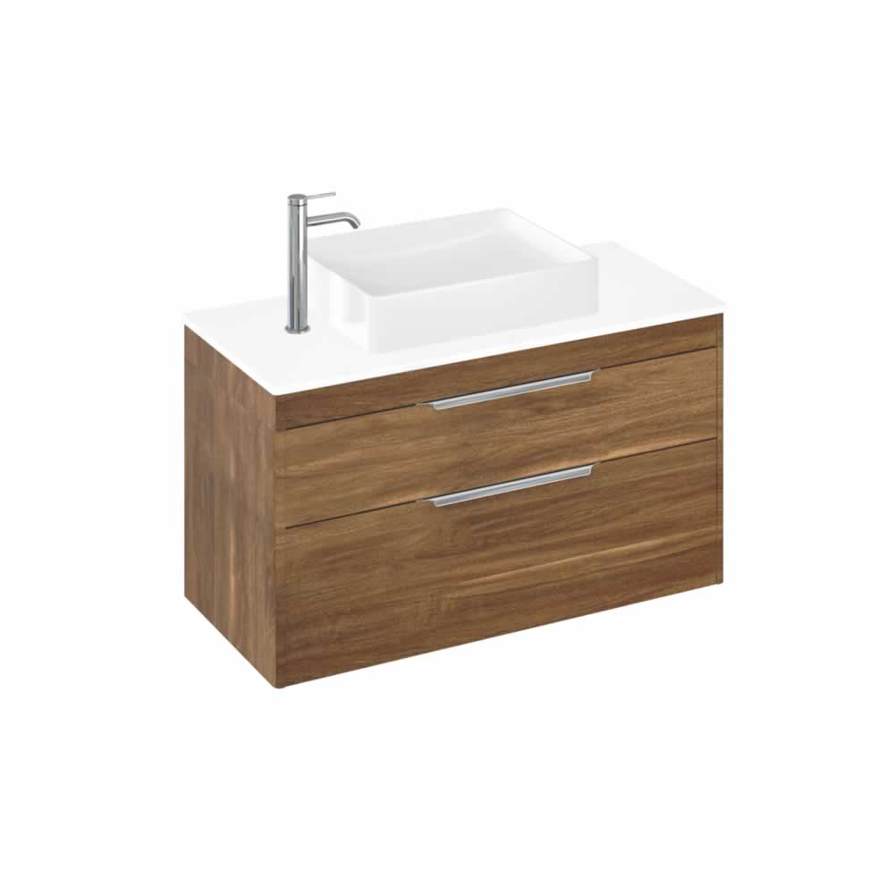 Shoreditch 100cm double drawer Caramel with White Worktop and Quad Countertop Basin